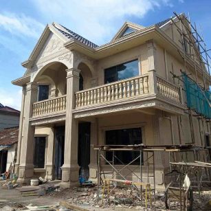  黄金麻花岗岩石材私人别墅雕花门楼柱阳台栏杆