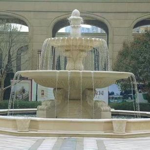  黄金麻花岗岩异型加工——户外庭院石雕流水喷泉