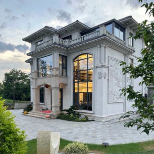  白麻花岗岩私人别墅干挂石材豪华定制