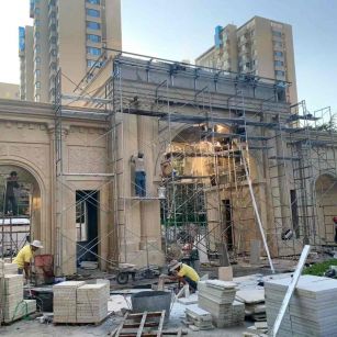  黄金麻荔枝面花岗岩小区门楼外墙干挂