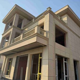  黄金麻花岗岩石材荔枝面外墙干挂效果展示