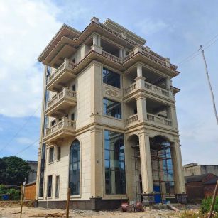  黄金麻花岗岩石材别墅外墙干挂搭配（雕花栏杆花瓶柱门楼罗马柱）