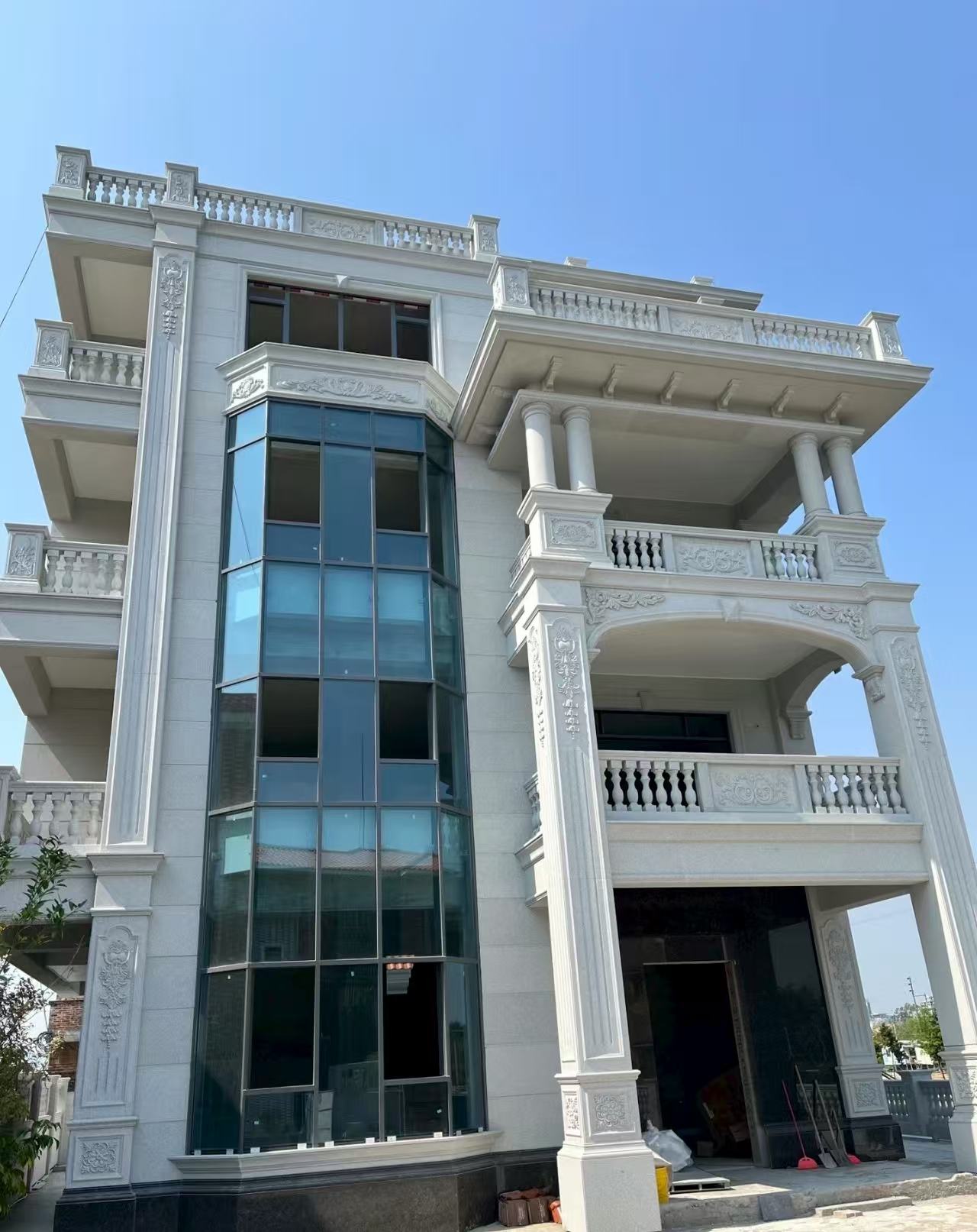  白麻花岗岩别墅外墙干挂效果展示