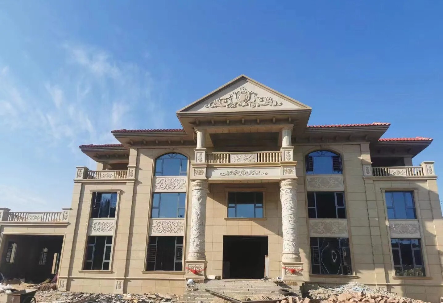  黄金麻花岗岩别墅外墙干挂