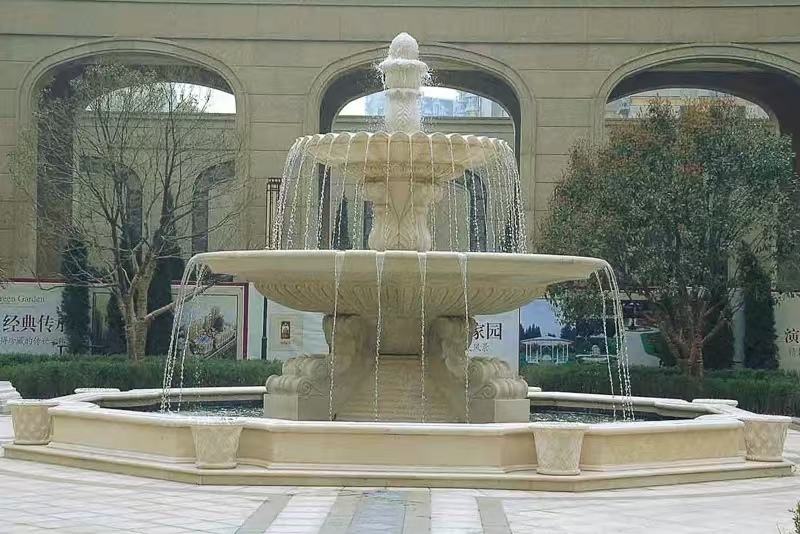  黄金麻花岗岩异型加工——户外庭院石雕流水喷泉