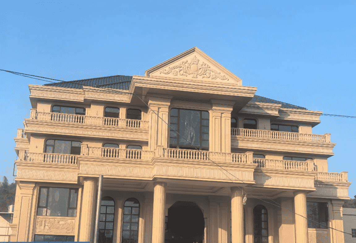 黄金麻别墅外墙干挂石材效果示例