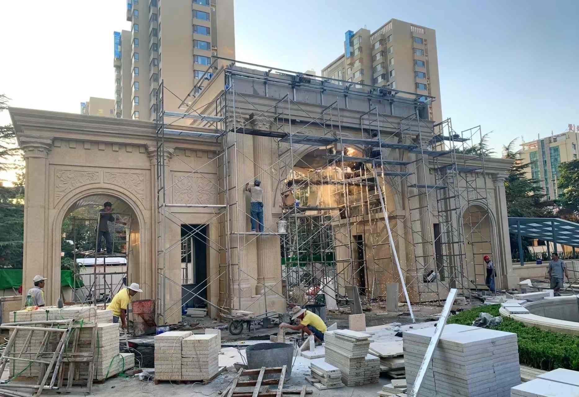  黄金麻荔枝面花岗岩小区门楼外墙干挂