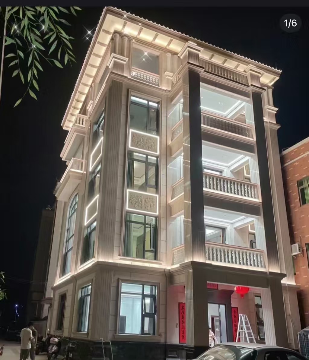  芝麻白花岗岩别墅外墙夜间效果